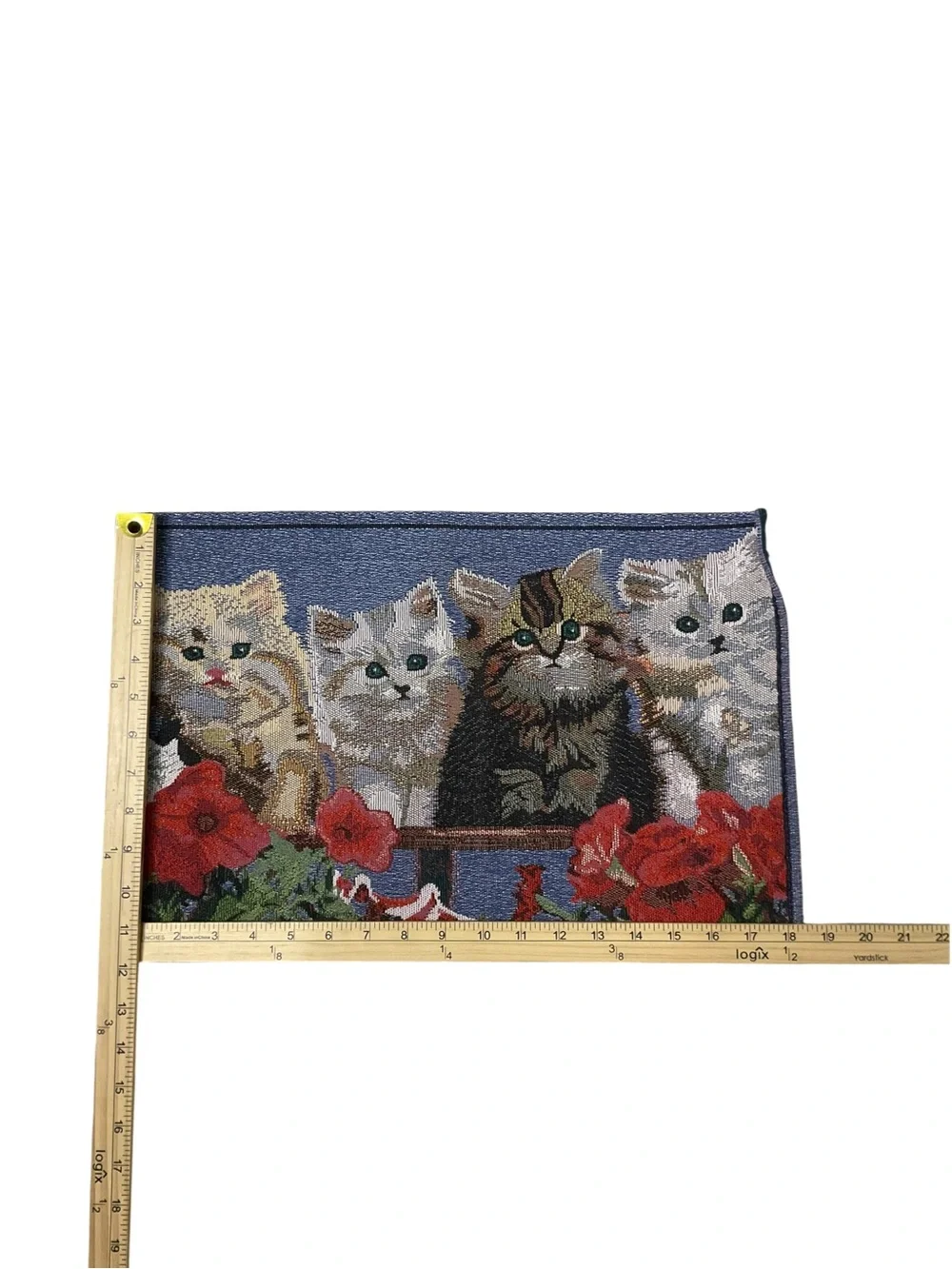 Vintage Cat Tapestry Placemats Set of 4 Kittens Red Flowers Gajimoti